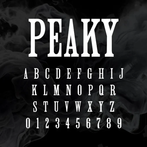 Image showing all characters available in the Peaky Blinders font created by FontStation.