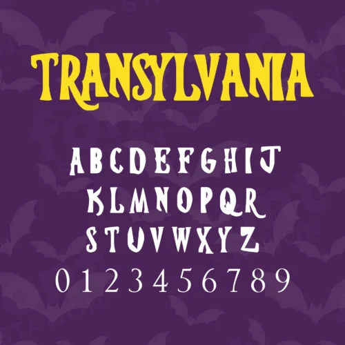 Image showing all characters available in the Transylvania font created by FontStation.