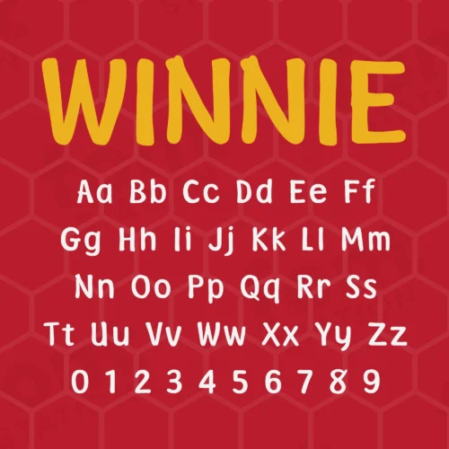 Image showing all characters available in the Winnie The Pooh font created by FontStation.