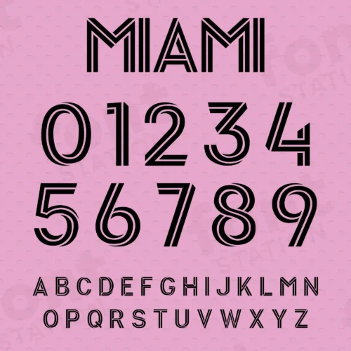 Image showing all characters available in the Inter Miami Soccer Font created by FontStation.