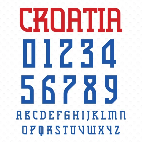 Image showing all characters available in the Croatia Soccer Font created by FontStation.