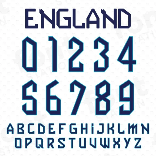 Image showing all characters available in the England Soccer Font created by FontStation.