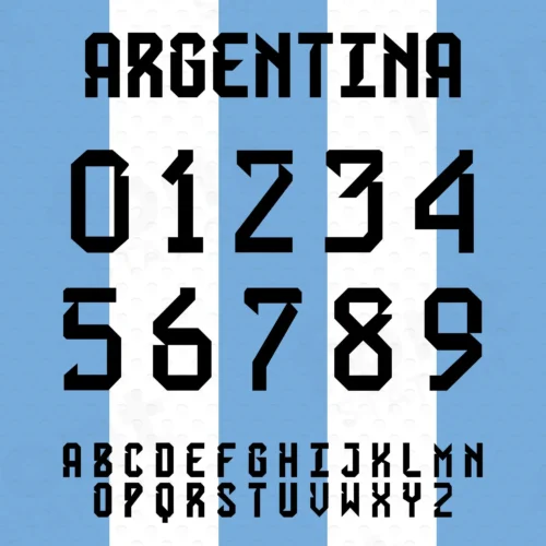 Image showing all characters available in the Argentina Soccer Jersey font created by FontStation.