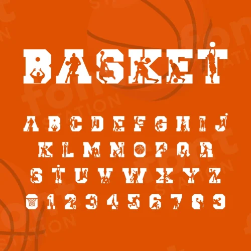 Image showing all characters available in the Basketball font created by FontStation.