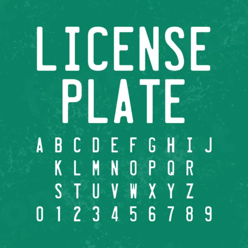 Image showing all characters available in the Car License Plate font created by FontStation.