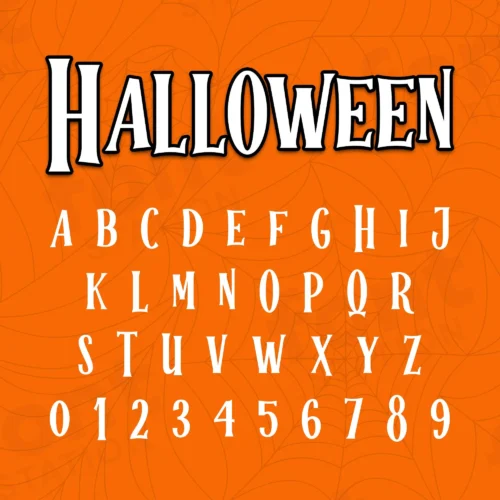 Image showing all characters available in the Halloween font created by FontStation.