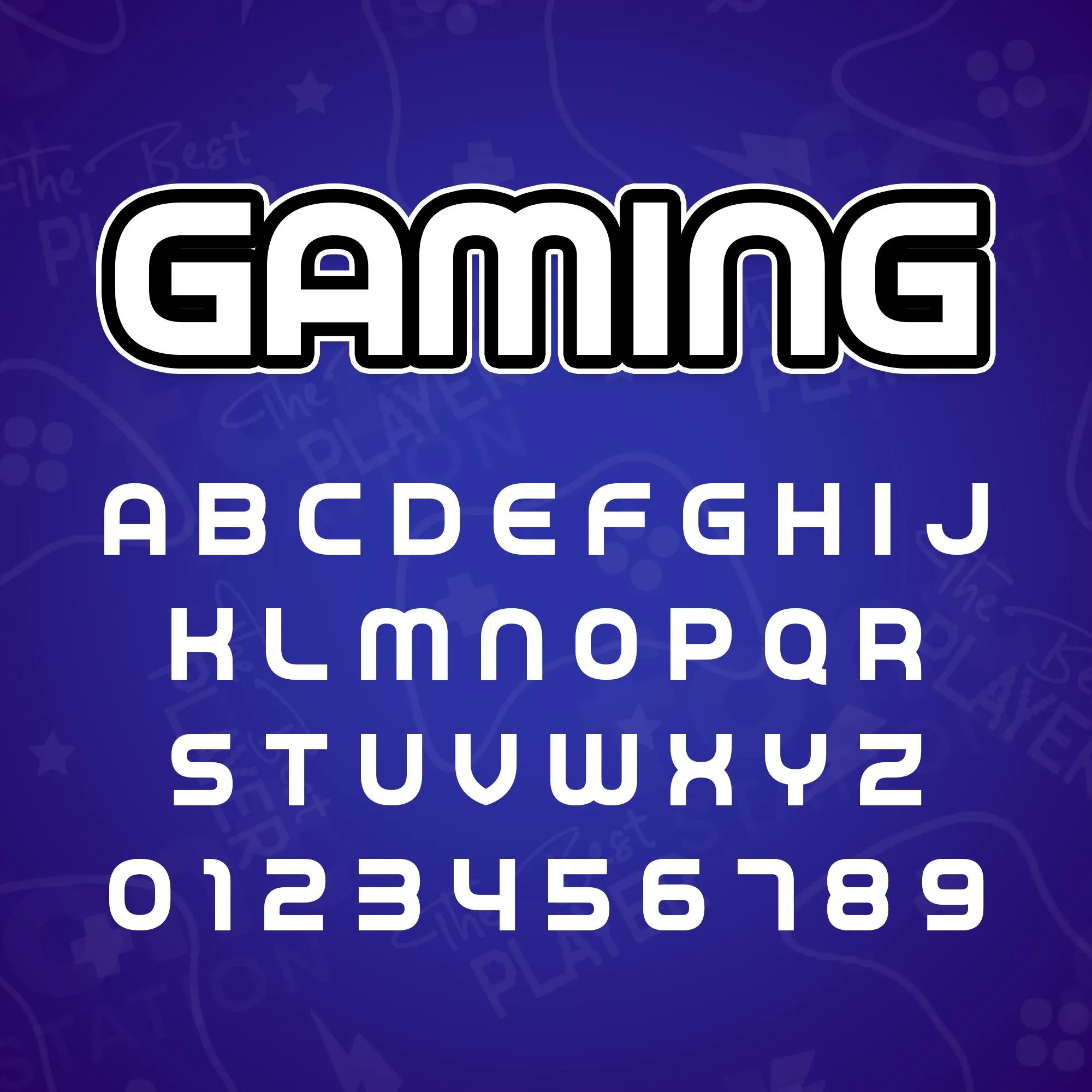 Image showing all characters available in the Modern Arcade font created by FontStation.