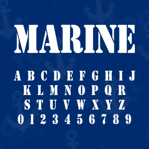 Image showing all characters available in the Navy font created by FontStation.