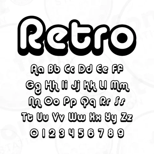 Image showing all characters available in the Retro Shadow font created by FontStation.