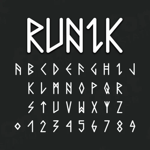 Image showing all characters available in the Runic Style font created by FontStation.