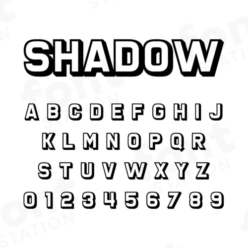 Image showing all characters available in the Shadow font created by FontStation.