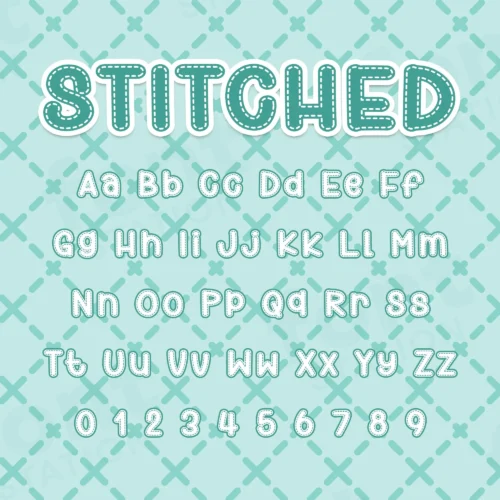 Image showing all characters available in the Stitched font created by FontStation.