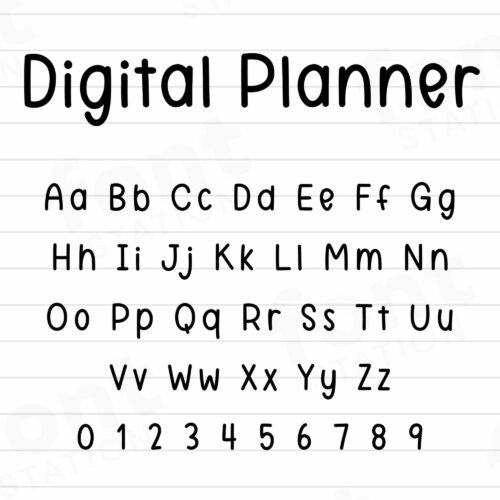 Image showing all characters available in the Digital Planner font created by FontStation.