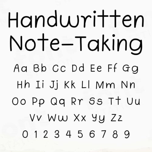 Image showing all characters available in the Handwritten Note Taking font created by FontStation.