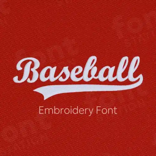 Main image of the Baseball embroidery font created by FontStation.