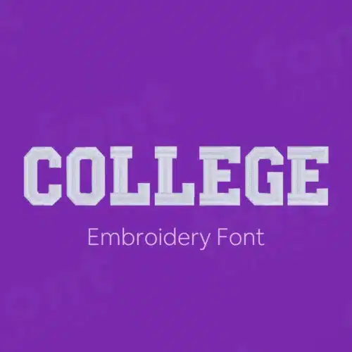 Main image of the College embroidery font created by FontStation.