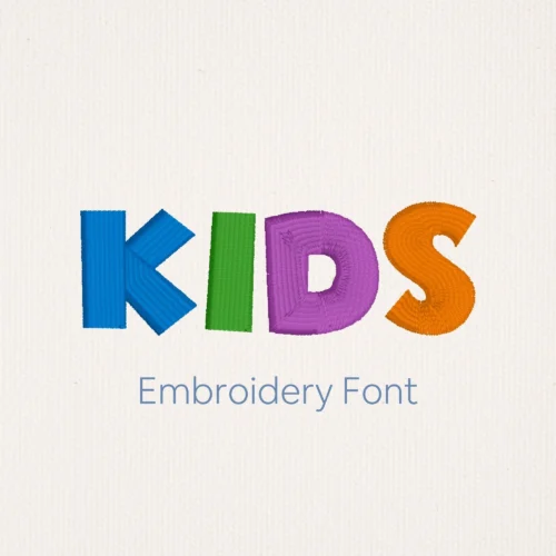 Main image of the Kids embroidery font created by FontStation.