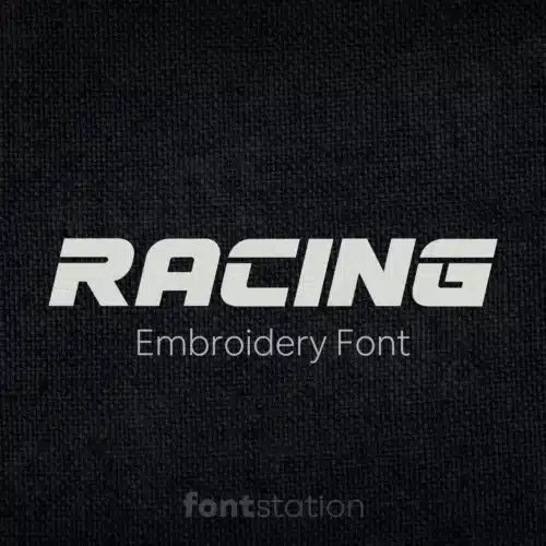 Main image of the Racing embroidery font created by FontStation.